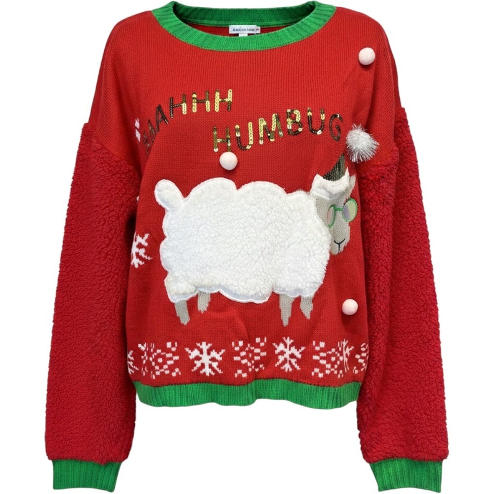 Christmas Sweater by With Love Derek Womens Large Fleece Sequin Accents